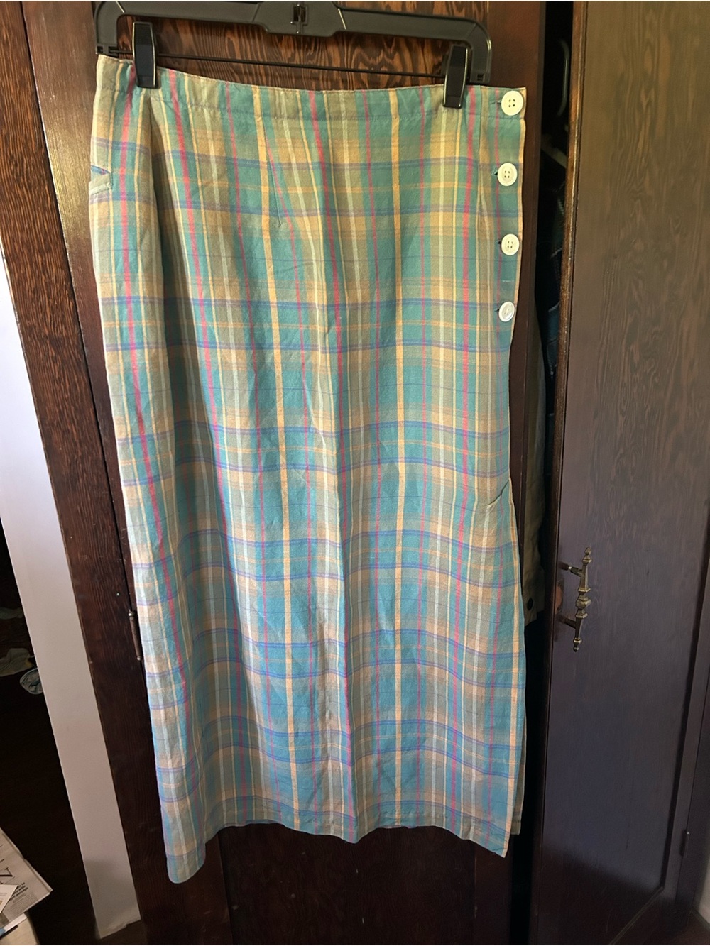 Vintage GAP Pastel Plaid Maxi Skirt with Side Buttons